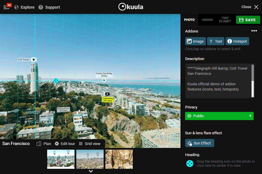 Kuula Virtual Tour Editor - grid